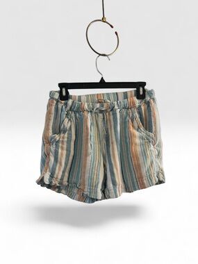 Briggs New York Striped High Waist Drawstring Shorts - Blue, Tan & Cream